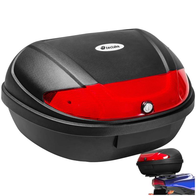 tectake® Motorradkoffer, Gepäckträger, Topcase abschließbar für 2X Helm Motorrad, Mofa Helm, Moped Helm, passend für Roller, Moped, e Roller, Transport Box mit Schloss, Heckbox - 48 Liter Volumen von tectake