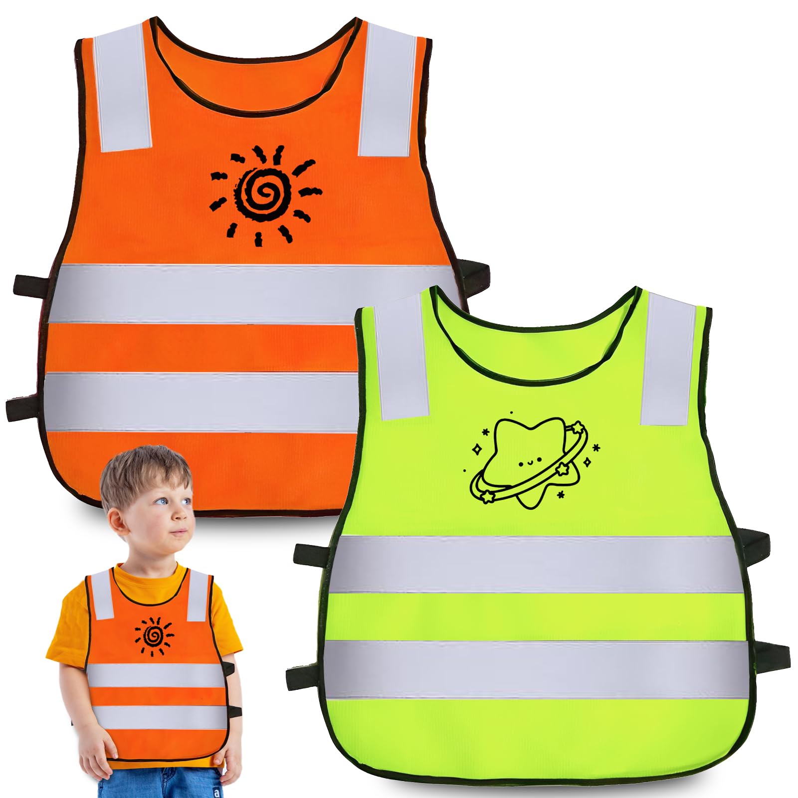 Techchii 2 Stück Warnweste Kinder, Sicherheitsweste Kinder für Jungen und Mädchen, Atmungsaktive Kinderwarnweste 3-12 Jahre Reflektorweste Kinder für Radfahren Schulweg Sport Techchii 2 Stück Warnweste Kinder, Sicherheitsweste Kinder für Jungen und Mädchen, Atmungsaktive Kinderwarnweste 3-12 Jahre Reflektorweste Kinder für Radfahren Schulweg Sport von Techchii