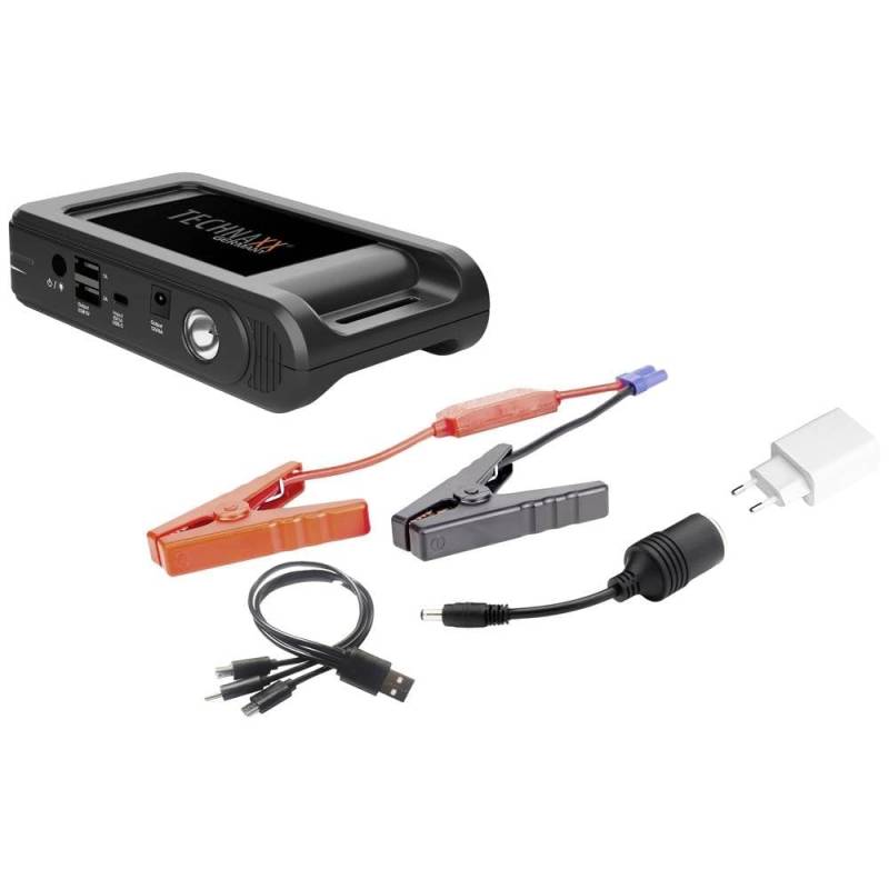 Technaxx 12000 mAh Starthilfe mit Powerbank für Auto Starterbatterie (Benzinmotoren bis zu 4.0L / Dieselmotoren bis zu 2,5 L) TX-218 - Starthilfegerät mit 2X USB-A Anschluss & LED-Leuchte von technaxx