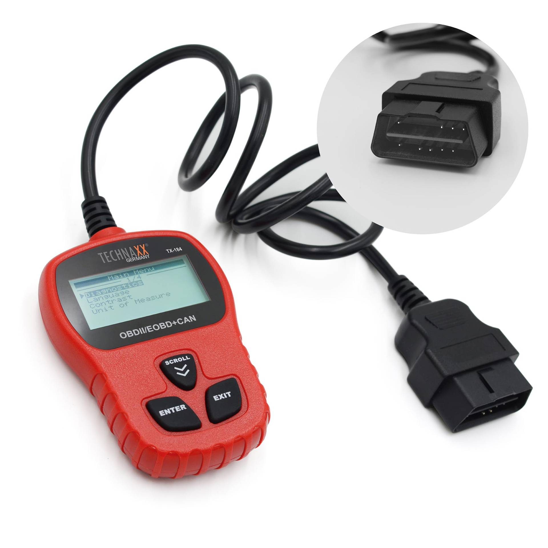 Technaxx OBD II Code Reader TX-184 - Mehrsprachiges Auto-Diagnosegerät mit VIN/CIN/CVN-Auslesung, Fehlercodes Lesen & Löschen, Kompatibel mit Fahrzeugen ab 1996, Hintergrundbeleuchtetes Display Technaxx OBD II Code Reader TX-184 - Mehrsprachiges Auto-Diagnosegerät mit VIN/CIN/CVN-Auslesung, Fehlercodes Lesen & Löschen, Kompatibel mit Fahrzeugen ab 1996, Hintergrundbeleuchtetes Display von technaxx