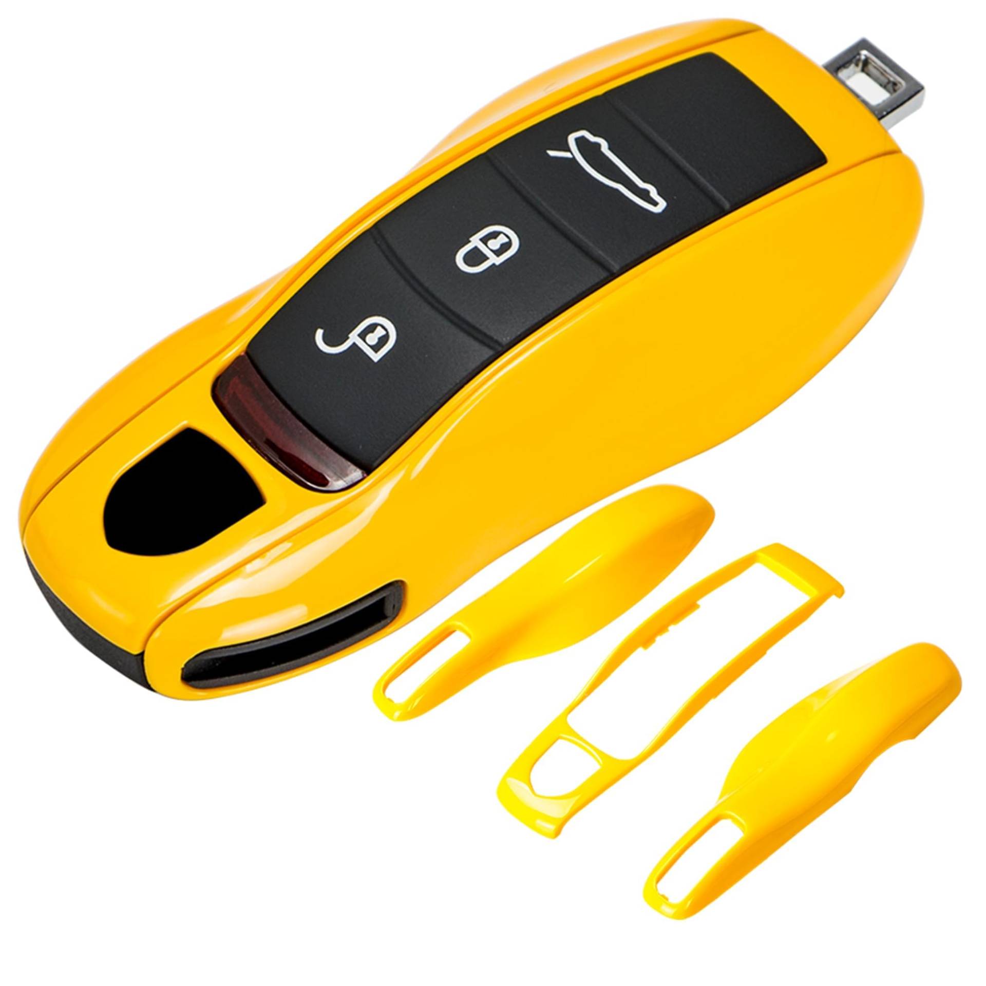 Teenpull Schlüssel Hülle Passt für Porsche 911 Macan Cayenne Boxster Panamera Cayman Autoschlüssel, Auto Schlüsselhülle Autozubehör (Gelb) von Teenpull