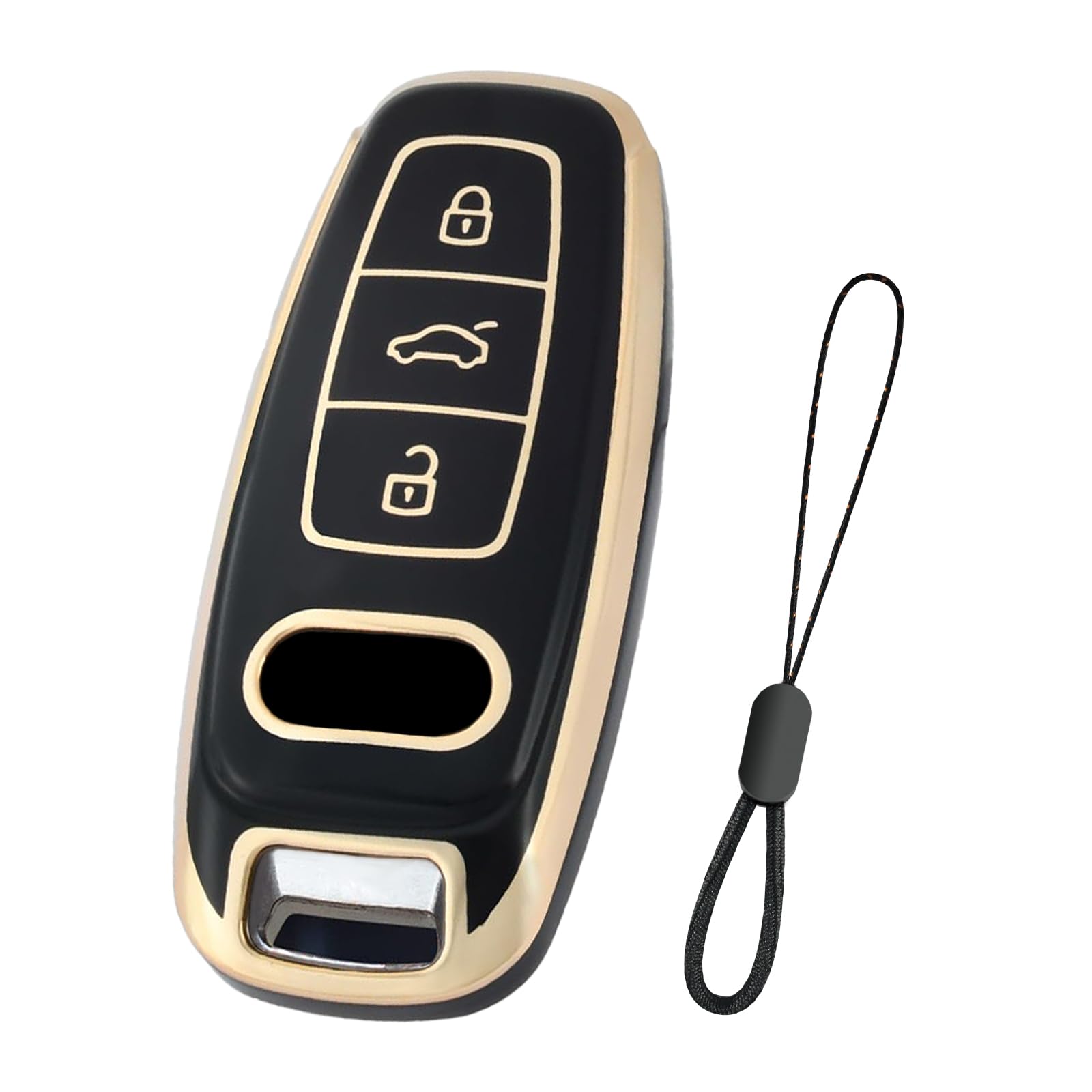 Teenpull Schlüssel Hülle für Audi A6L A6 A7 A8 Q7 Q8 E-Tron 2018-2024 A3 S3 S6 SQ7 RS6 S7 RS7 Schutz SchlüsselHülle für Autoschlüssel mit Schlüsselanhänger Autozubehör (C-Schwarz) von Teenpull