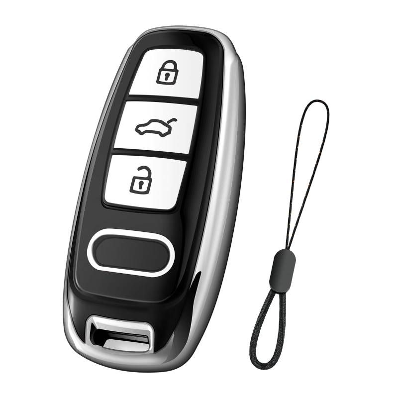 Teenpull Schlüssel Hülle für Audi A6L A6 A7 A8 Q7 Q8 E-Tron 2018-2024 A3 S3 S6 SQ7 RS6 S7 RS7 Schutz SchlüsselHülle für Autoschlüssel mit Schlüsselanhänger Autozubehör (D-Schwarz) von Teenpull