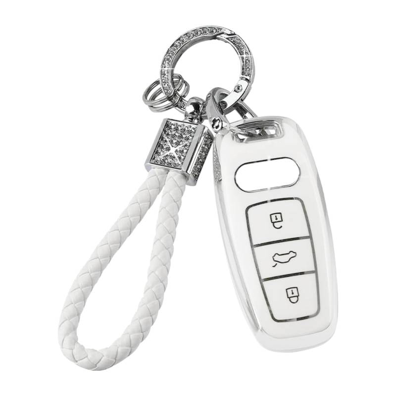 Teenpull Schlüsselhülle mit Schlüsselanhänger Passt für Audi A3 A6 A7 A8 Q7 Q8 E-Tron RS7 S6 S7 SQ7 SQ8 Schlüssel hülle mit Bling Schlüsselanhänger Auto Zubehör von Teenpull