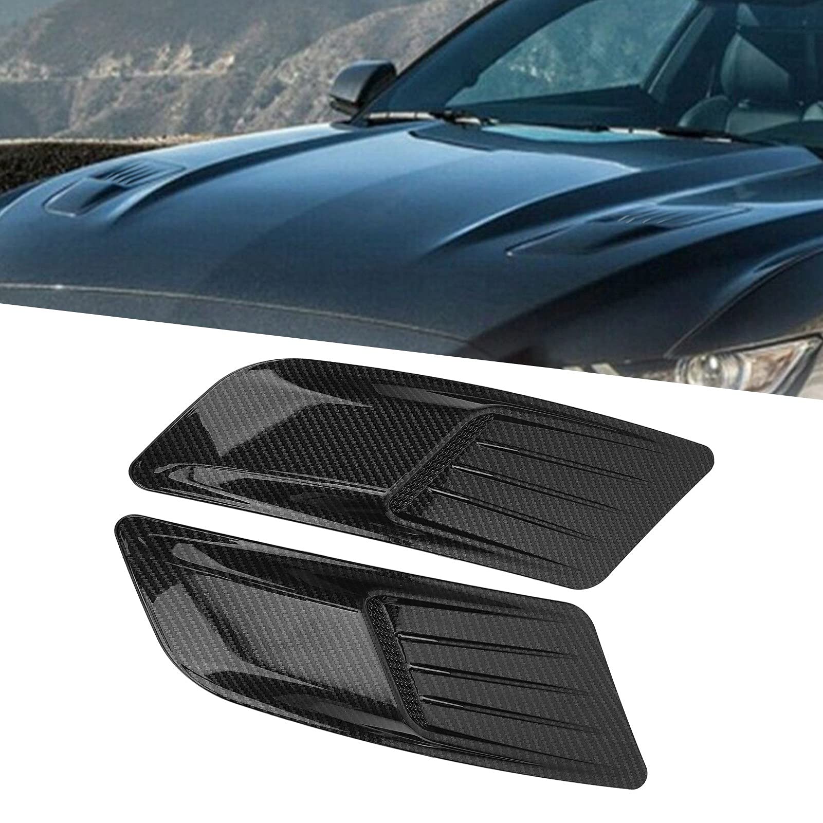 Motorhaube Vent Trim, Outlet Flügel Trim, Car Hood Vent Outlet Kit, Haube Air Intake Panel Trim Carbon Fiber Style Fit für Mustang 2015-2017 von Tefola