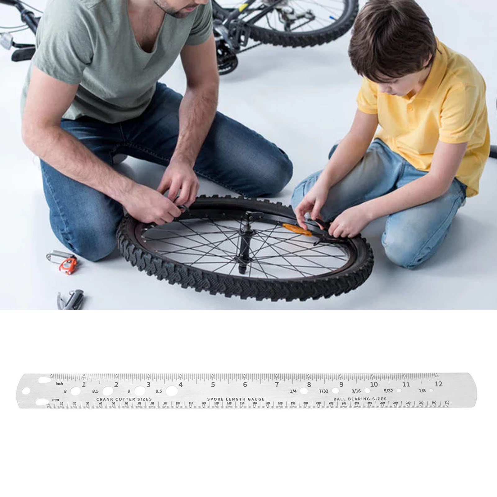 Tefola Fahrrad Speichenlineal, Fahrrad-Messwerkzeug, Fahrradspeichen, Speichenlineal, Edelstahl, doppelseitiges Fahrrad-Messwerkzeug für Kurbel-Feststellschraube von Tefola