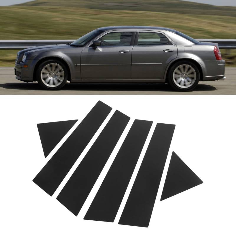 Türfenstersäulenverkleidung, 6-teilige Windschutzscheiben-Außentürleiste, Autofenstersäulen-Pfostenverkleidung, glänzend schwarz, Spiegeldekoration, Ersatz für Chrysler 300C 2005-2010 von Tefola
