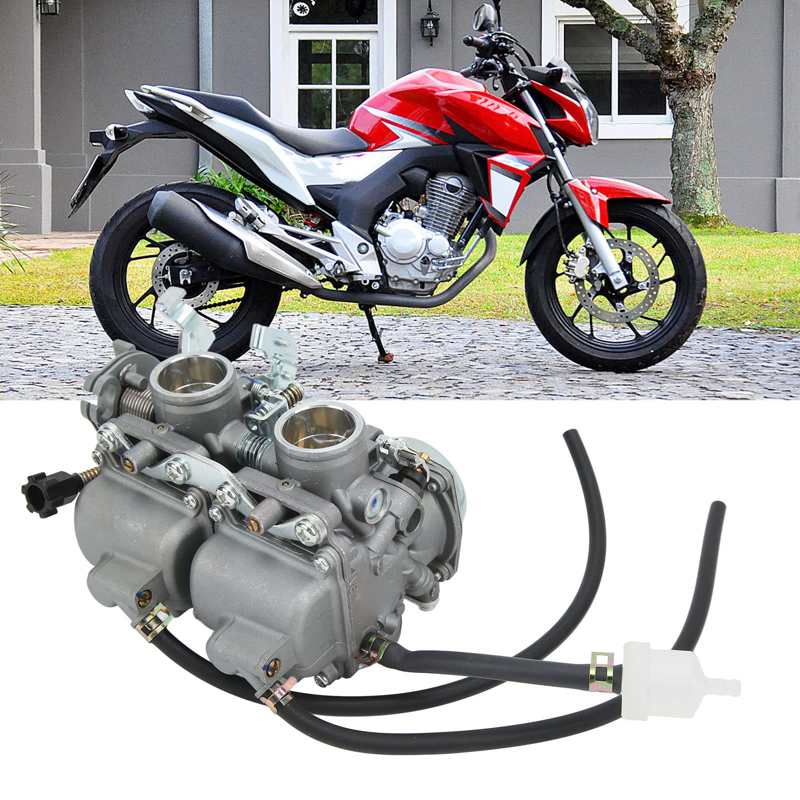 Zweizylinder-Motorradvergaser, Motorrad-Zweizylinder-Vergaser 26 mm Einlass-ID Ersatz für CBT 125 250 Motor von Tefola