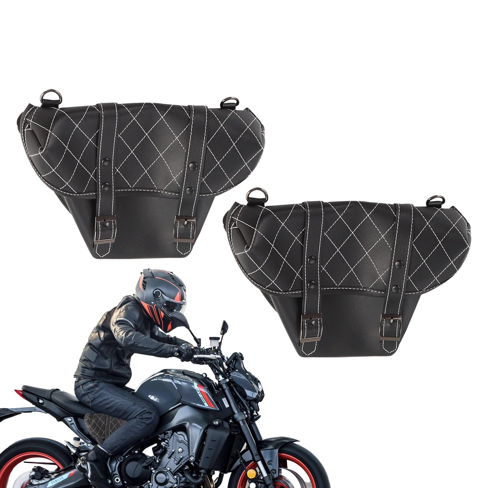 Teksome Motorrad-Satteltaschen Werkzeugtasche – Retro-Satteltaschen mit großer Kapazität – PU-Leder-Seitentaschen für die meisten Abenteuer und Sport Fahrradträger, Universal-Motorradzubehör, von Teksome