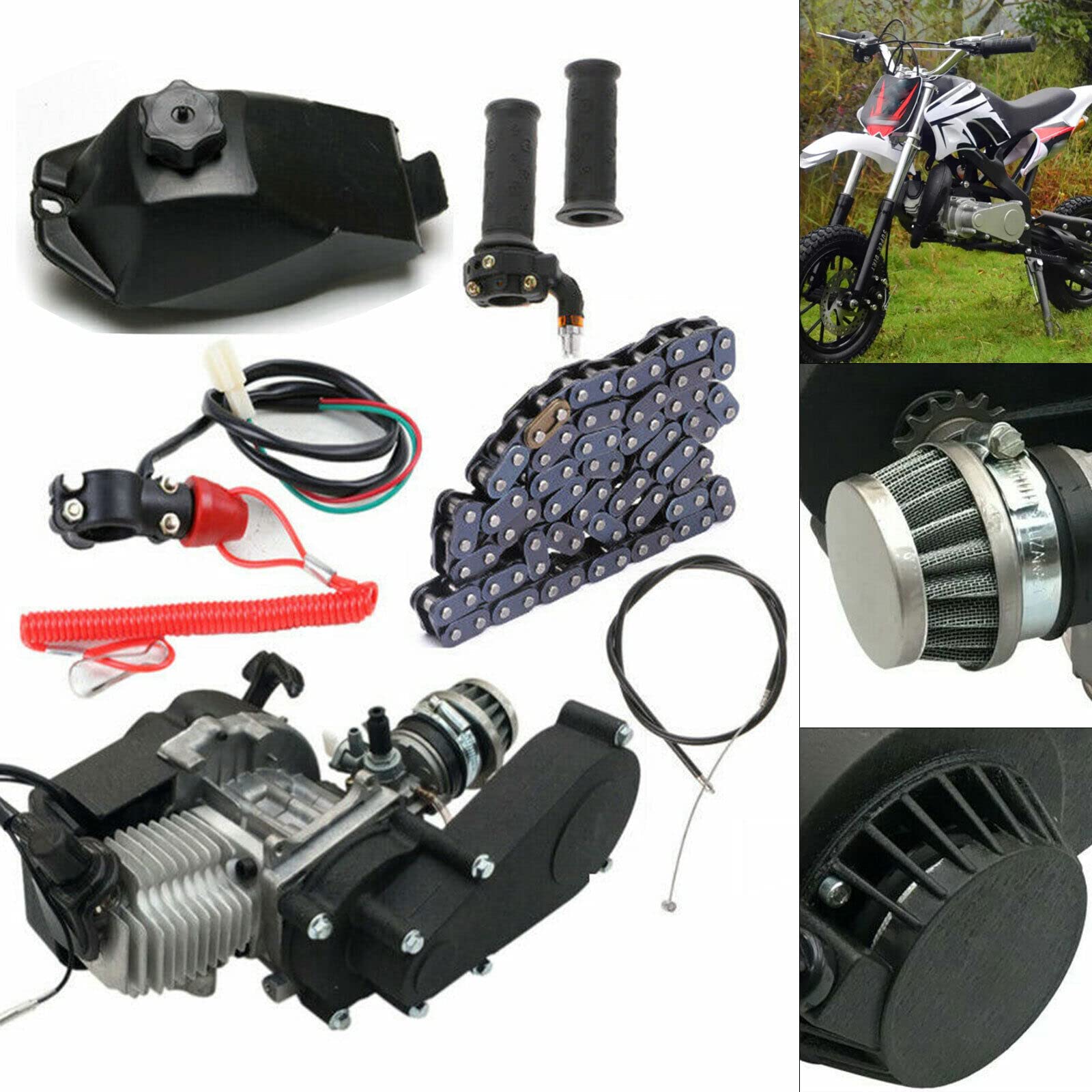 Tenddya 49CC 2-Takt Engine Motor, Pull Start Mini Dirtbike Motor Bausatz Benzinmotor Einzylinder Luftgekühlter Complete Engine Motor für Mini Pocket Dirt Bike ATV Scooter Tenddya 49CC 2-Takt Engine Motor, Pull Start Mini Dirtbike Motor Bausatz Benzinmotor Einzylinder Luftgekühlter Complete Engine Motor für Mini Pocket Dirt Bike ATV Scooter von Tenddya