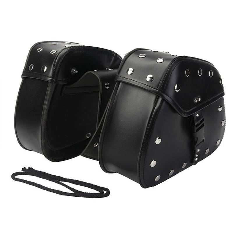 TentHome Fahrrad Gepäckträgertasche Leder Vintage Seitentaschen Dreieckige Doppelgepäckträgertasche Motorrad Schwingentasche PU Ledertasche Fahrradtasche Gepäck Werkzeugstasche Schwarz mit Nieten von TentHome
