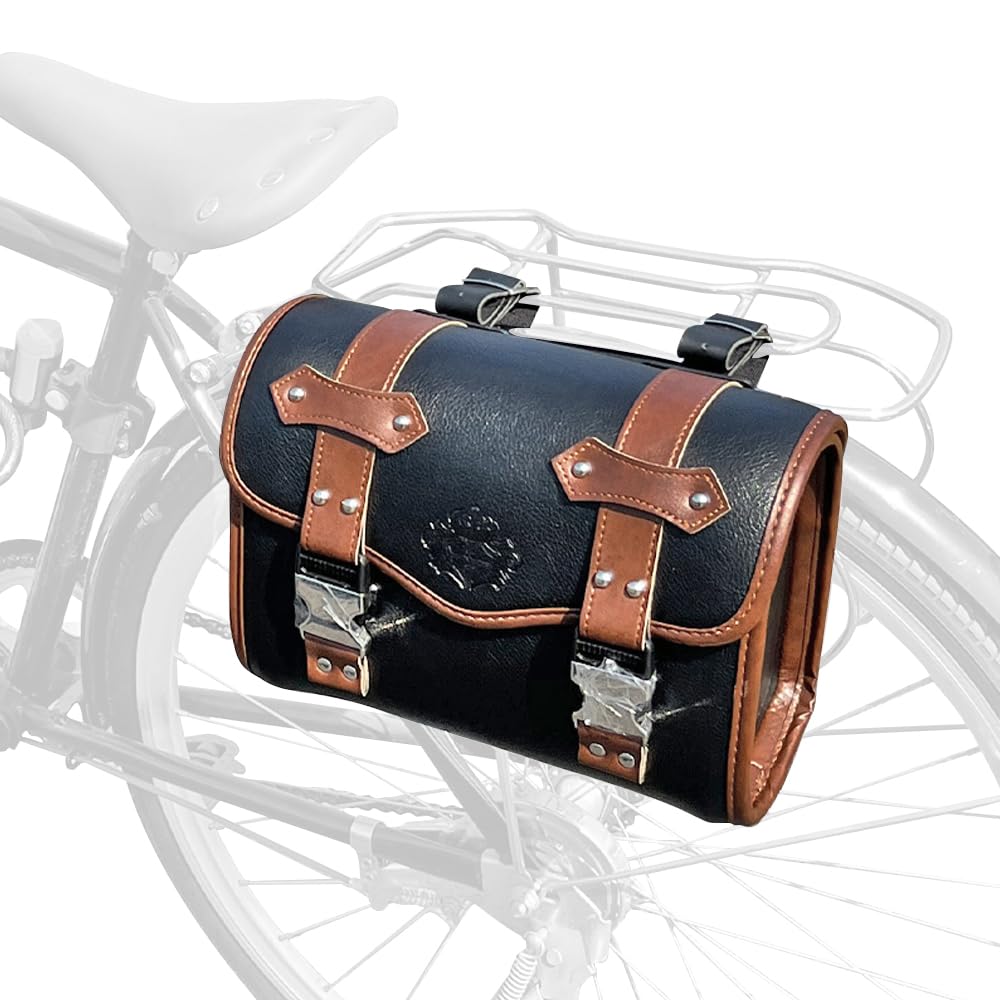 TentHome Fahrradtasche Gepäckträger Retro Seitentasche Einzeltasche Hinten Gepäckträgertasche Vintage Hecktasche Leder PU Rücksitztasche Motorradtasche (Schwarz-braun) von TentHome