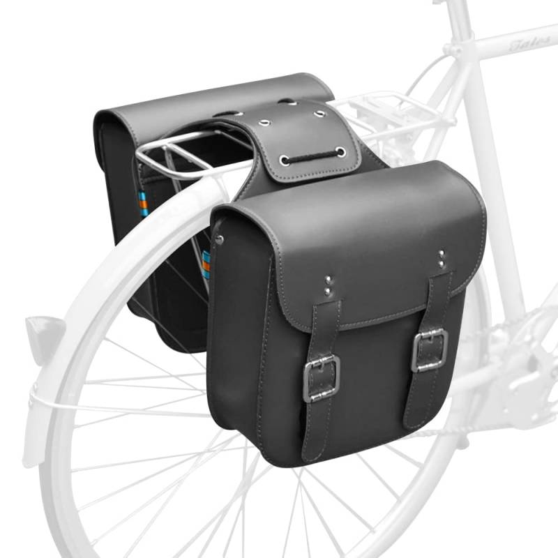TentHome Retro Gepäckträgertasche Doppelt für Fahrrad Leder PU Wasserdicht Seitentasche Fahrradtaschen hinten Doppeltasche Pack für Gepäckträger (Schwarz) von TentHome