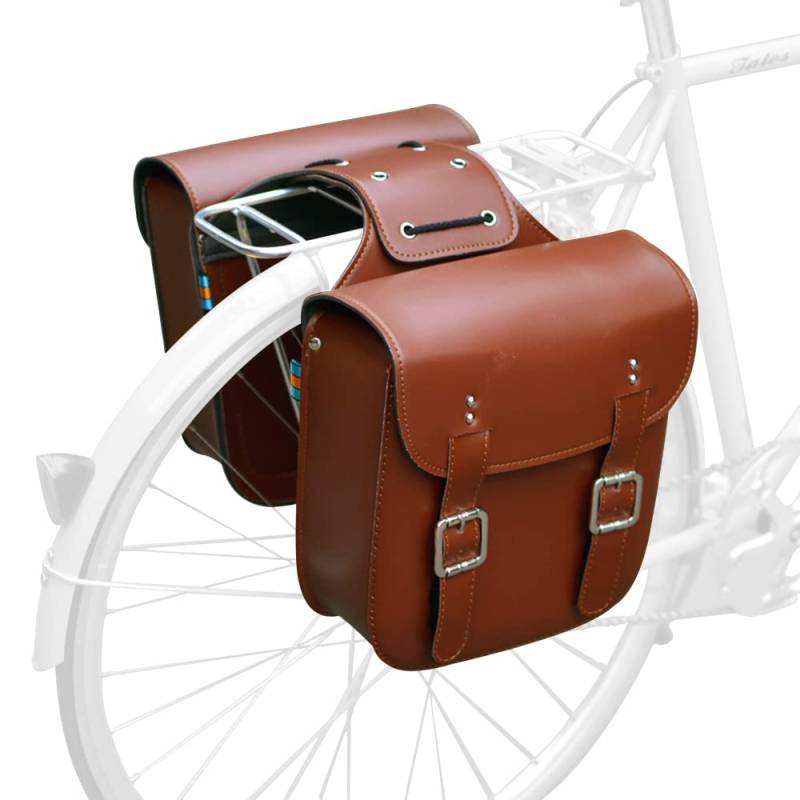 TentHome Retro Gepäckträgertasche Doppelt für Fahrrad Leder PU Wasserdicht Seitentasche Fahrradtaschen hinten Doppeltasche Pack für Gepäckträger Braun von TentHome