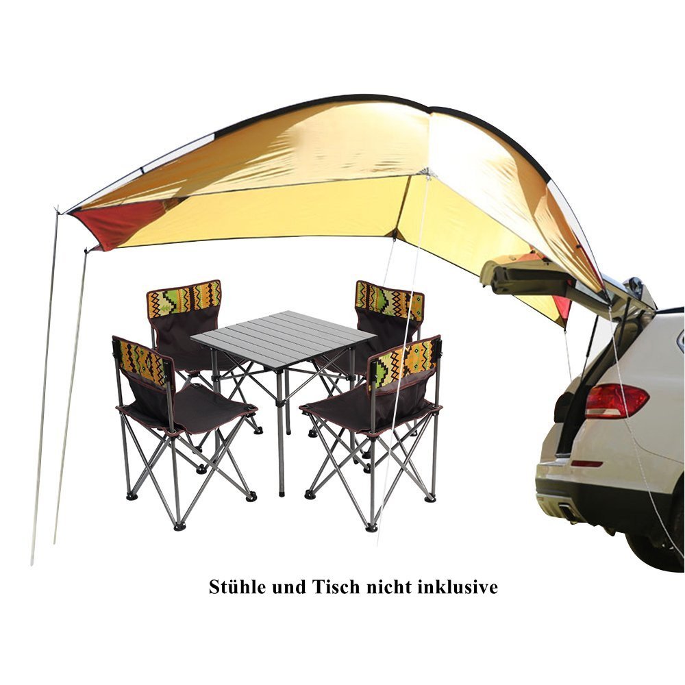 TentHome Wasserdicht Auto Markise Wohnwagen Sonnensegel Wohnmobil Zeltplanen Tent Tarp Tragbare Leichte Camping Shelter (Gelb/Rot) von TentHome