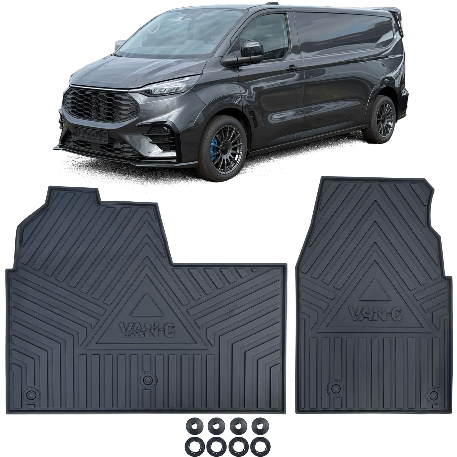 Auto Gummi Fußmatten Schwarz Premium Set für Ford Tourneo Transit Custom ab 2023 Auto Gummi Fußmatten Schwarz Premium Set für Ford Tourneo Transit Custom ab 2023 von Tenzo-R