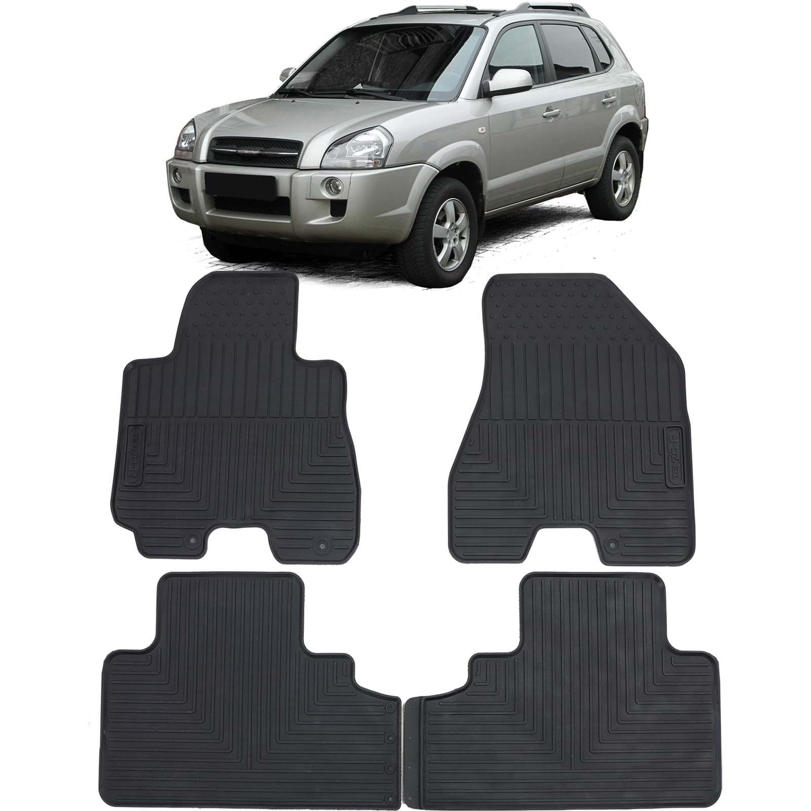 Auto Gummi Fußmatten Schwarz Premium Set für Hyundai Tucson JM 04-10 Auto Gummi Fußmatten Schwarz Premium Set für Hyundai Tucson JM 04-10 von Tenzo-R
