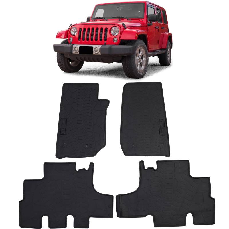 Auto Gummi Fußmatten Schwarz Premium Set für Jeep Wrangler JK 07-19 von Tenzo-R