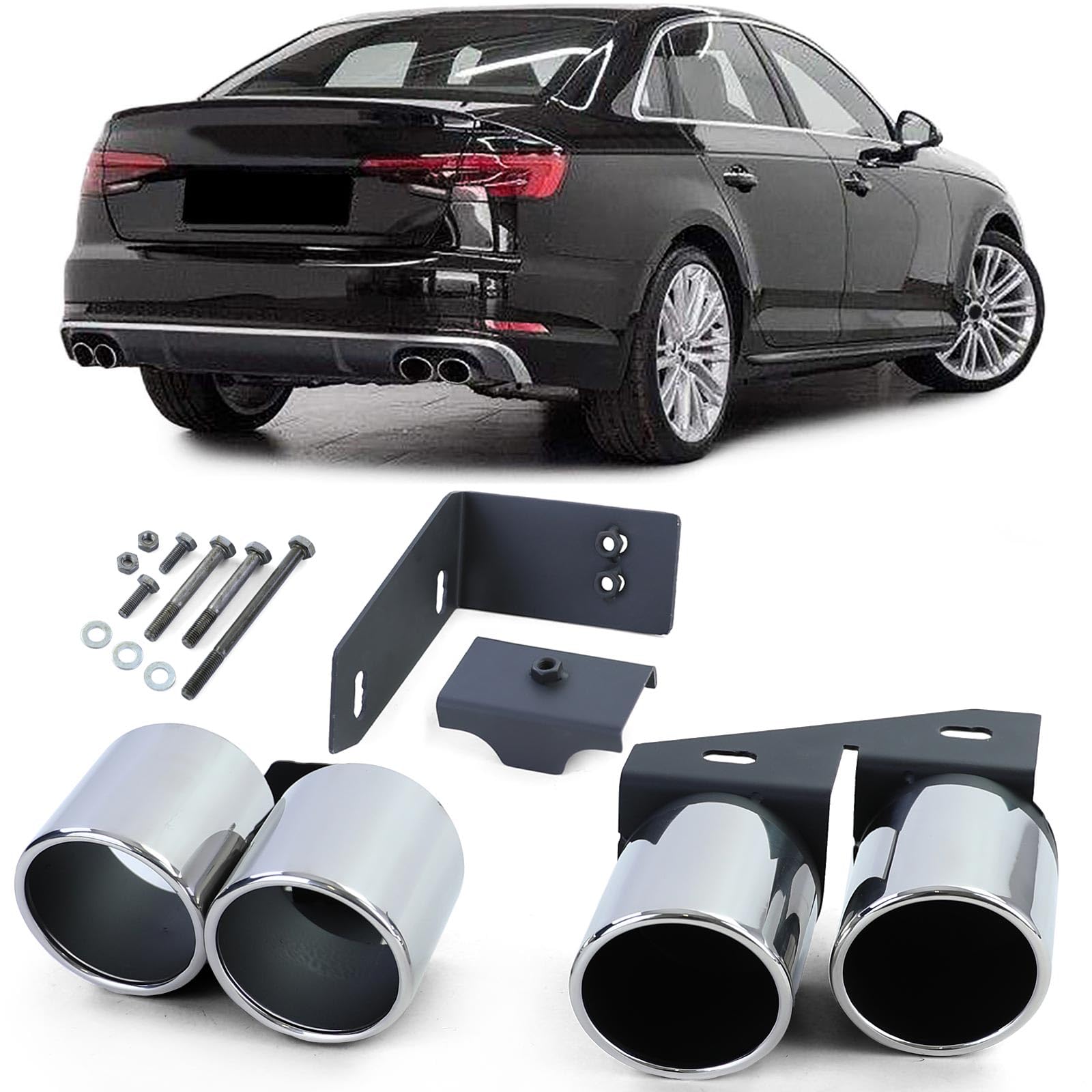 Duplex Auspuff Endrohre 4 Rohr Blenden Edelstahl Paar für Audi A4 2.0 B9 ab 15 Duplex Auspuff Endrohre 4 Rohr Blenden Edelstahl Paar für Audi A4 2.0 B9 ab 15 von Tenzo-R