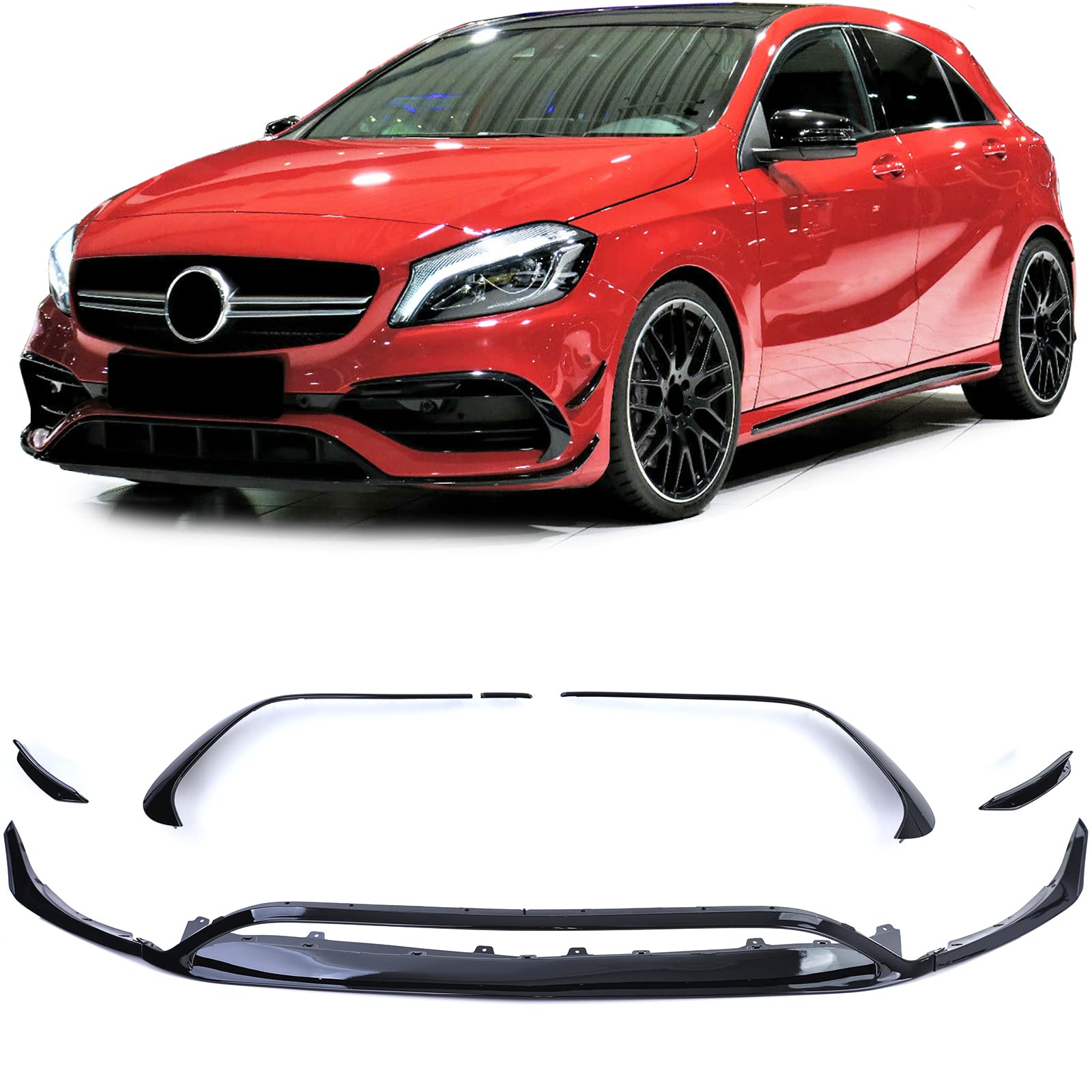 Front Spoiler Lippe Stoßstange Optik Schwarz Glanz für Mercedes A Klasse W176 von Tenzo-R