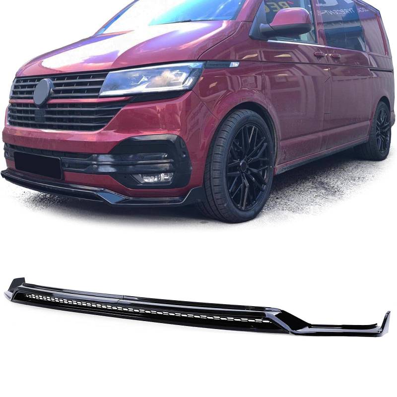 Frontspoiler Lippe mit Splitter und Gitter Schwarz Glanz für VW Bus T6.1 ab 19 von Tenzo-R