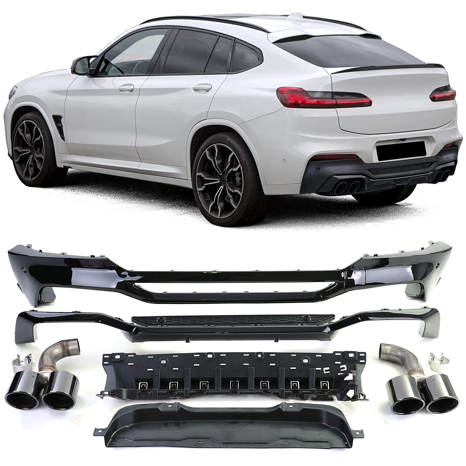 Heckdiffusor Performance Umbau + Endrohre Schwarz passt für BMW X4 G02 18-21 Heckdiffusor Performance Umbau + Endrohre Schwarz passt für BMW X4 G02 18-21 von Tenzo-R