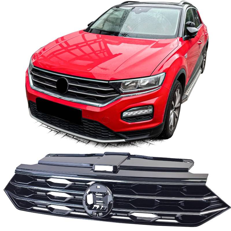 Kühlergrill Schwarz mit Chromleisten passt für VW T-Roc ab 2017 von Tenzo-R