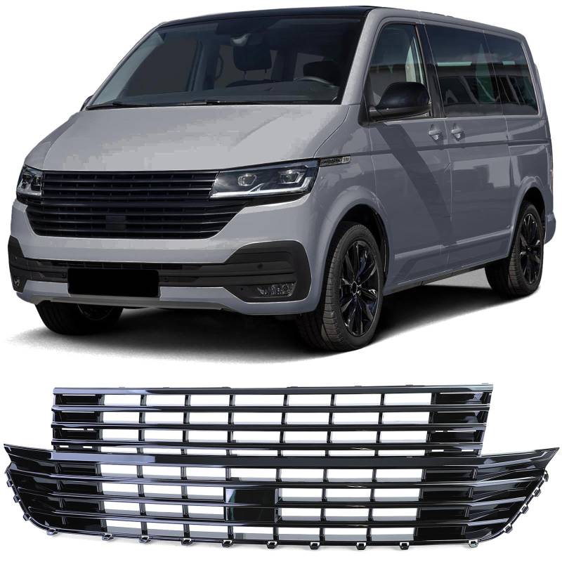 Kühlergrill ohne Emblem Schwarz Glanz für VW T6.1 Bus+Transporter Facelift ab 19 von Tenzo-R