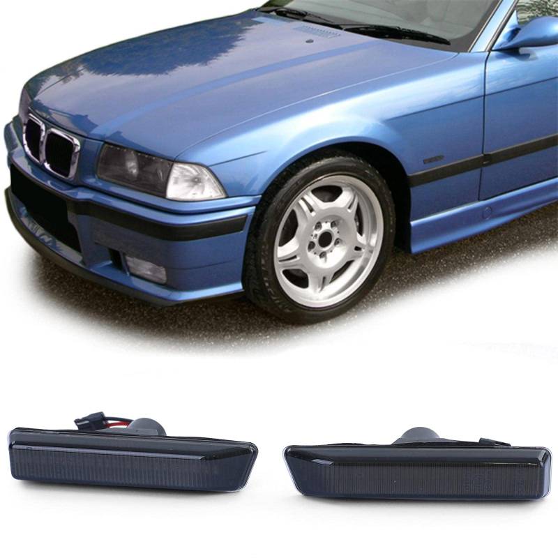 LED Seitenblinker Schwarz Smoke Paar passend für BMW 3er E36 96-00 X5 E53 00-07 von Tenzo-R