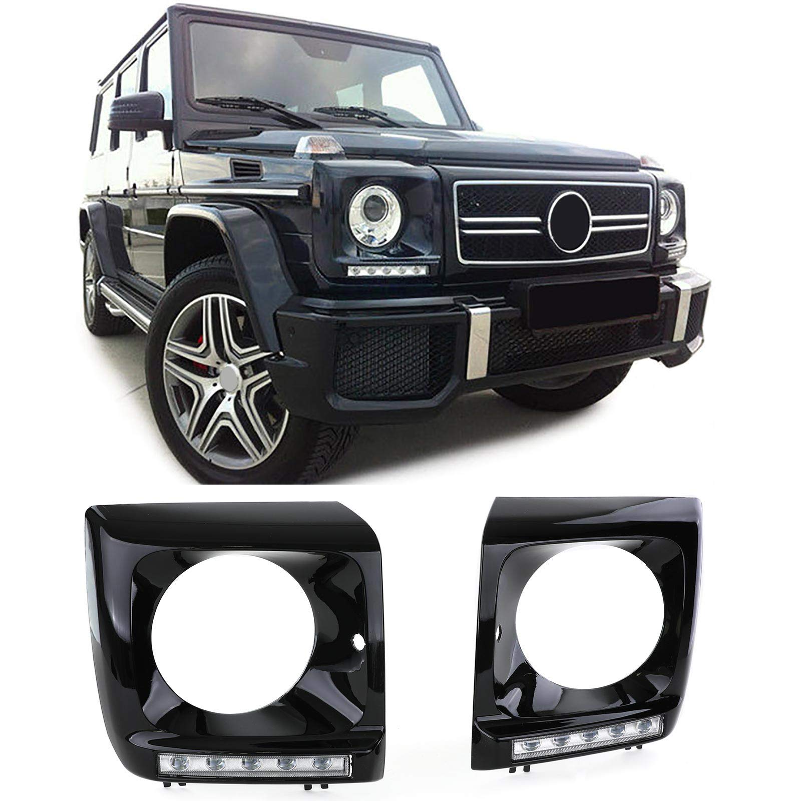 Scheinwerfer Abdeckungen Schwarz Glanz mit LED Tagfahrlicht für Mercedes G W463 Scheinwerfer Abdeckungen Schwarz Glanz mit LED Tagfahrlicht für Mercedes G W463 von Tenzo-R