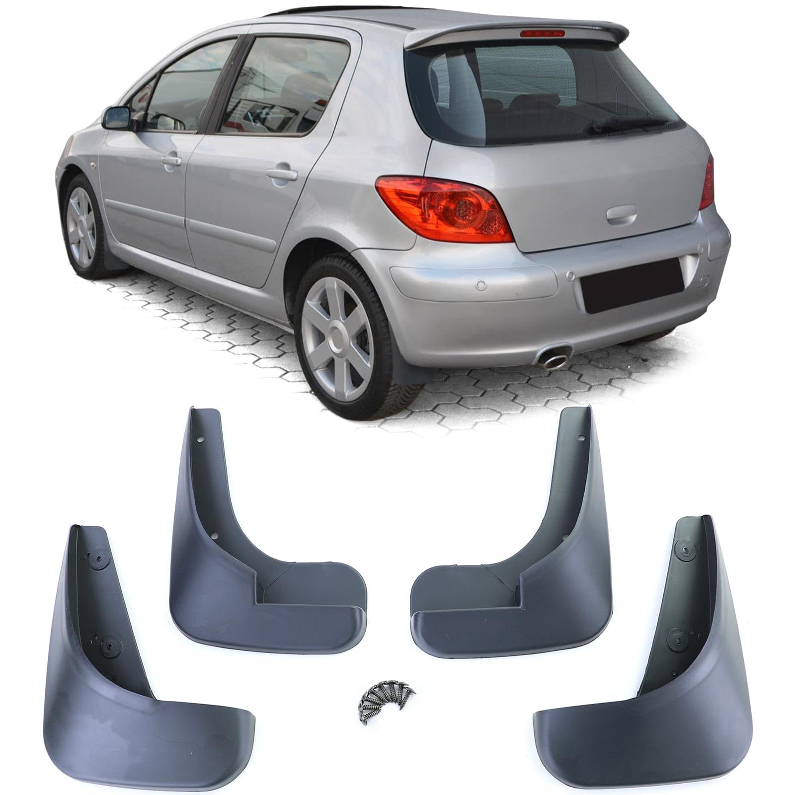 Schmutzfänger Set vorne und hinten Schwarz für Peugeot 307 5-türer SW CC 00-09 Schmutzfänger Set vorne und hinten Schwarz für Peugeot 307 5-türer SW CC 00-09 von Tenzo-R
