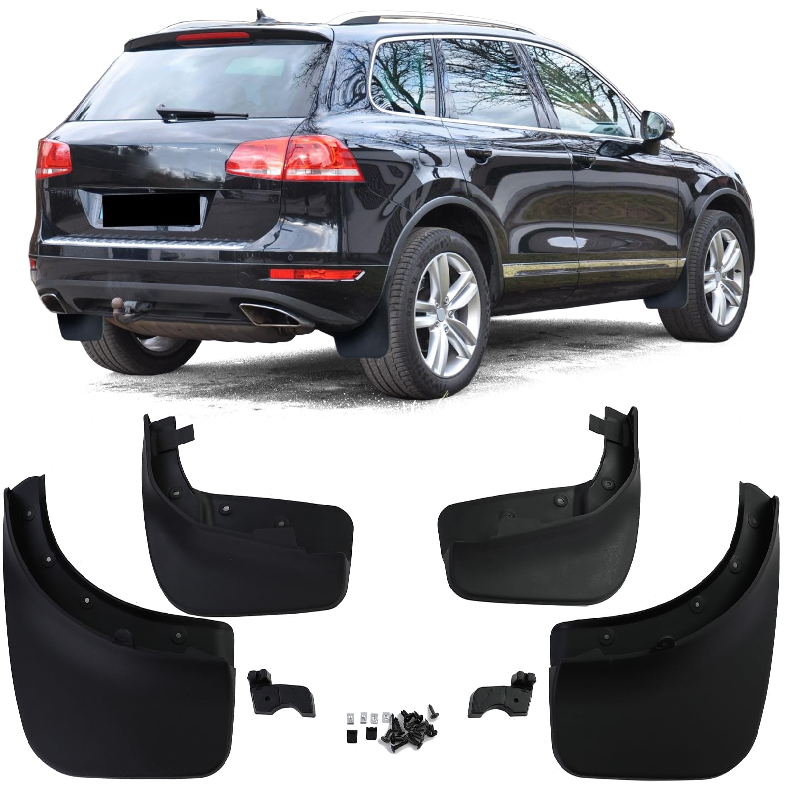 Schmutzfänger Set vorne und hinten Schwarz für VW Touareg II 7P 2010-2018 von Tenzo-R