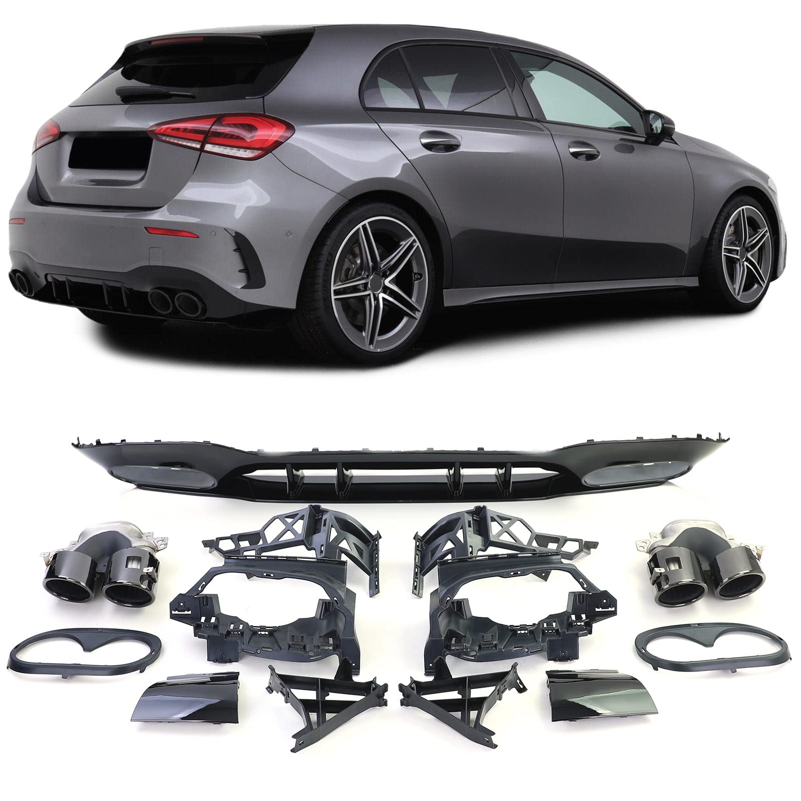 Sport Heckdiffusor Set mit Endrohren Schwarz für Mercedes A Klasse W177 ab 18 Sport Heckdiffusor Set mit Endrohren Schwarz für Mercedes A Klasse W177 ab 18 von Tenzo-R