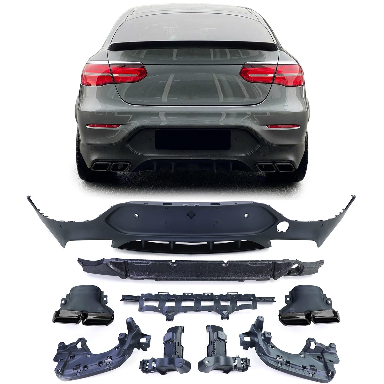 Sport Heckdiffusor mit schwarzen Endrohren für Mercedes GLC Coupe C253 16-19 Sport Heckdiffusor mit schwarzen Endrohren für Mercedes GLC Coupe C253 16-19 von Tenzo-R