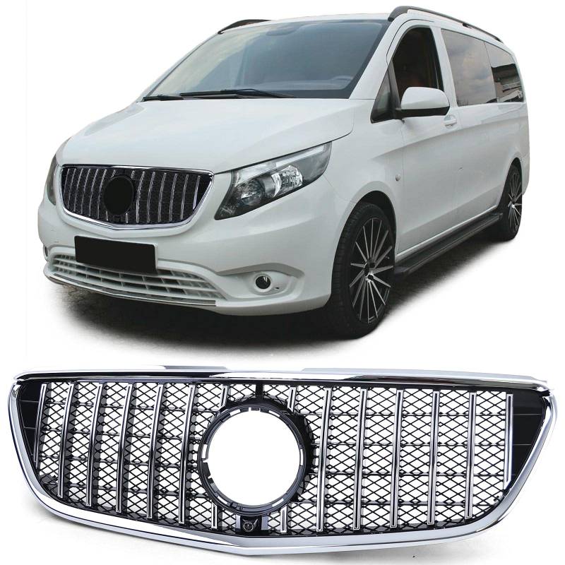 Sport Kühlergrill Frontgrill Schwarz Chrom für Mercedes Vito W447 14-19 von Tenzo-R