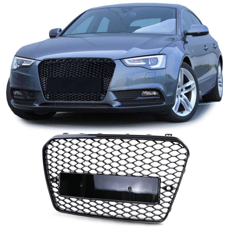 Sport Kühlergrill Grill ohne Emblem Schwarz glanz für Audi A5 B8 8T 11-17 von Tenzo-R