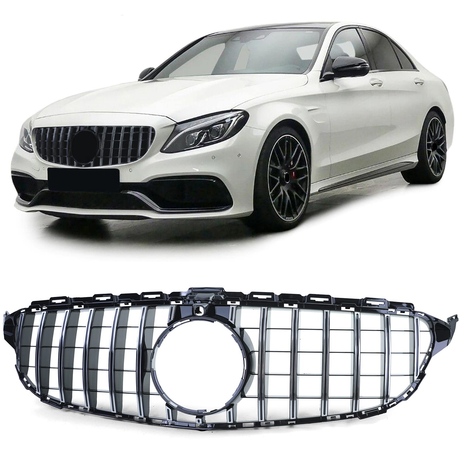 Sport Kühlergrill Schwarz Glanz Chrom für Mercedes C Klasse W205 S205 14-18 Sport Kühlergrill Schwarz Glanz Chrom für Mercedes C Klasse W205 S205 14-18 von Tenzo-R