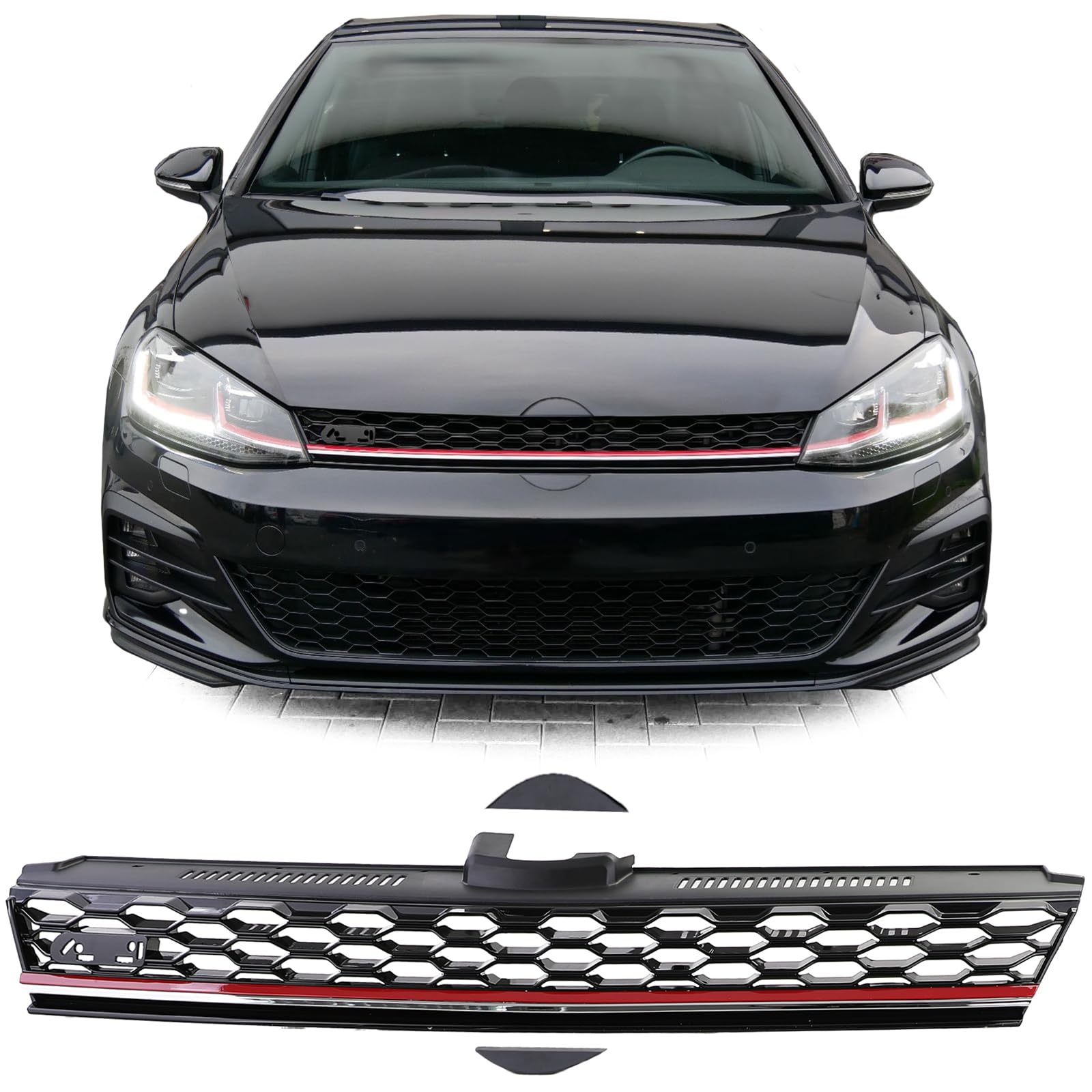Sport Kühlergrill Schwarz Glanz ohne Emblem für VW Golf 7 GTD GTI Facelift 17-20 Sport Kühlergrill Schwarz Glanz ohne Emblem für VW Golf 7 GTD GTI Facelift 17-20 von Tenzo-R