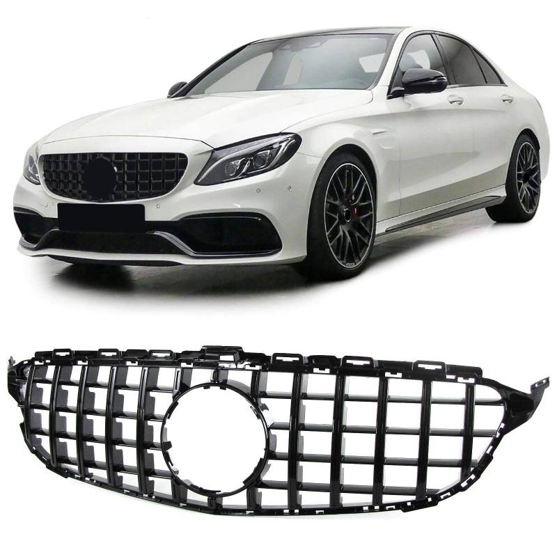 Sport Kühlergrill Schwarz Glanz passend für Mercedes C Klasse W205 S205 14-18 von Tenzo-R