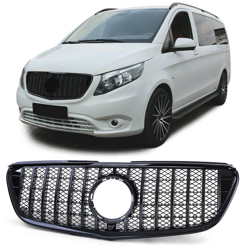 Sport Kühlergrill Schwarz Glanz passend für Mercedes Vito W447 14-19 von Tenzo-R