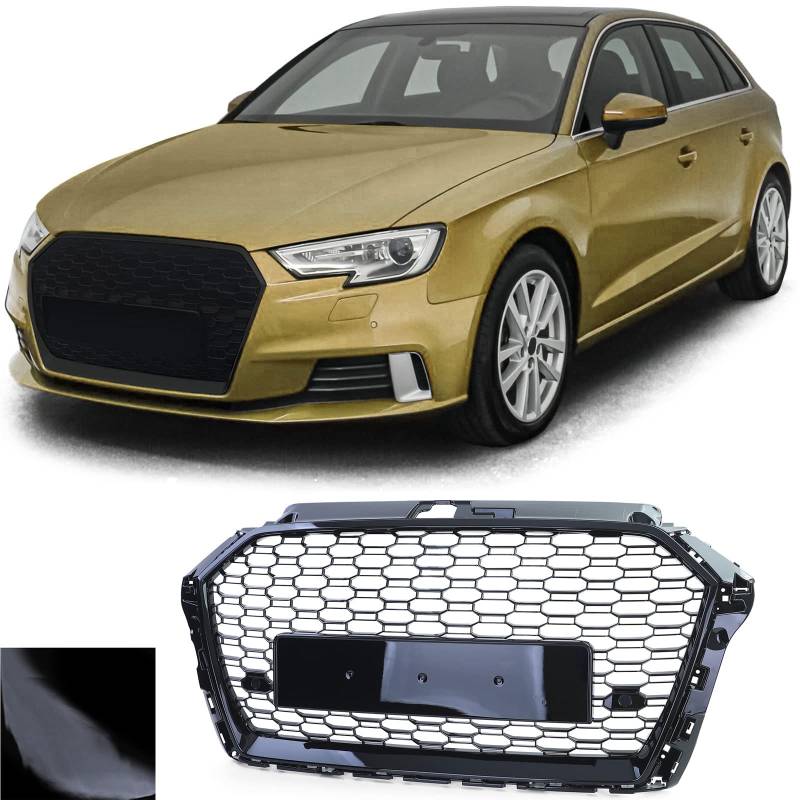 Sport Kühlergrill Wabengrill Schwarz Glanz für Audi A3 8V 16-20 ohne ACC von Tenzo-R