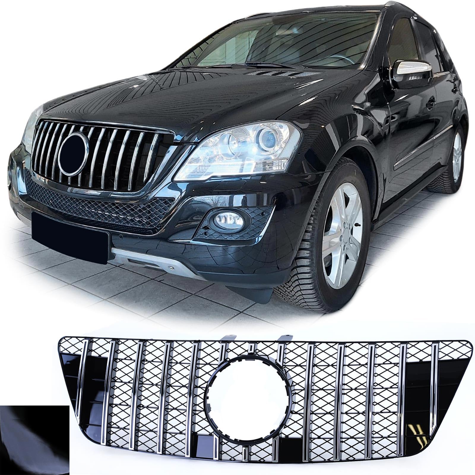 Sport Kühlergrill mit Gitter Schwarz Chrom für Mercedes M Klasse ML W164 08-11 von Tenzo-R