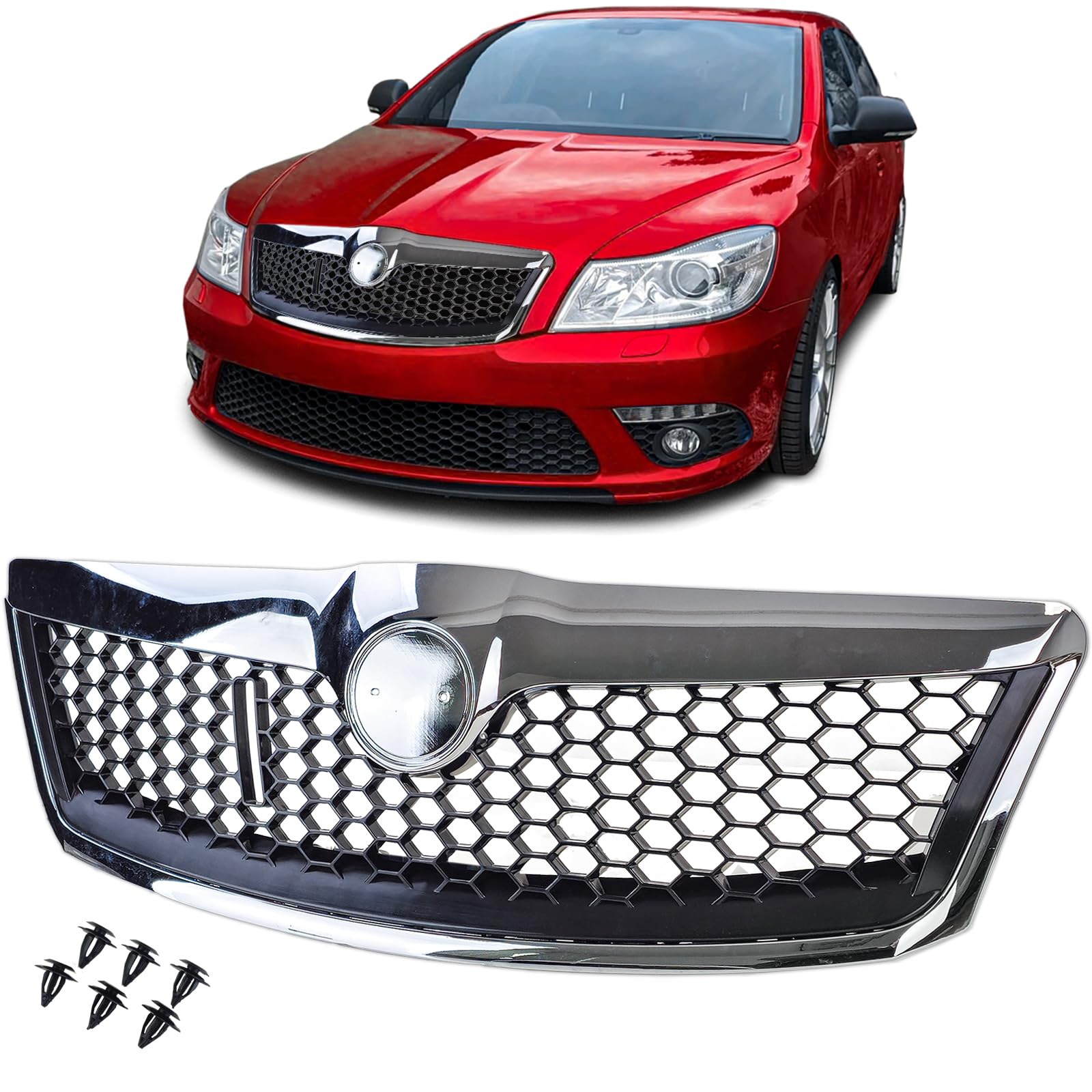 Sport RS Kühlergrill Schwarz Chrom passt für Skoda Octavia 1Z Facelift 09-13 Sport RS Kühlergrill Schwarz Chrom passt für Skoda Octavia 1Z Facelift 09-13 von Tenzo-R