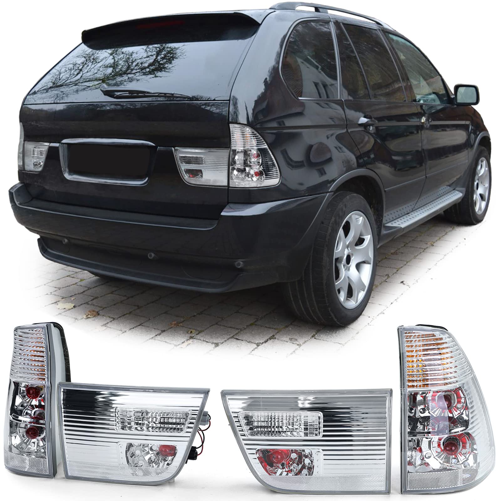 Klarglas Rückleuchten Silber Chrom passend für BMW X5 E53 99-03 Vorfacelift Klarglas Rückleuchten Silber Chrom passend für BMW X5 E53 99-03 Vorfacelift von Tenzo-R