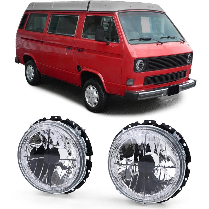 Klarglas Angel Eyes Scheinwerfer Fadenkreuz Schwarz für VW T2 73-79 + T3 79-92 von Tenzo-R