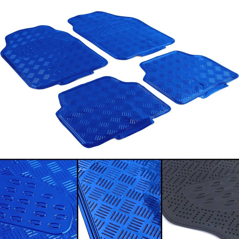 Auto Gummi Fußmatten universal Alu Riffelblech Optik 4-teilig Chrom Blau von Tenzo-R