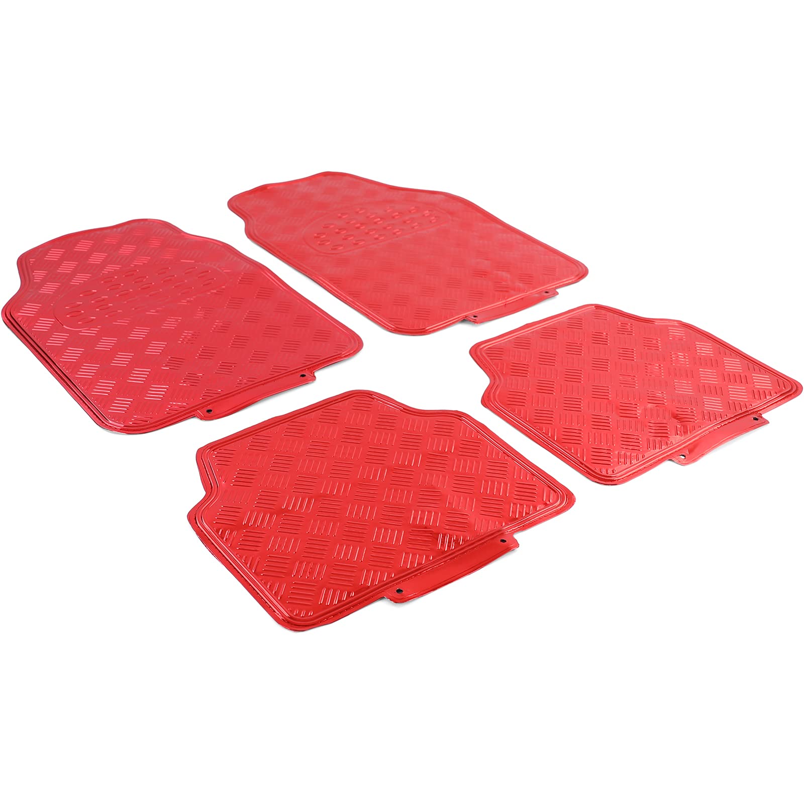 Auto Gummi Fußmatten universal Alu Riffelblech Optik 4-teilig Chrom Rot von Tenzo-R