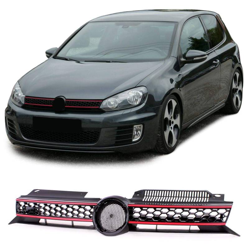 Sport Waben Kühlergrill Schwarz Rot passend für VW Golf 6 auch GTI 08-13 von Tenzo-R