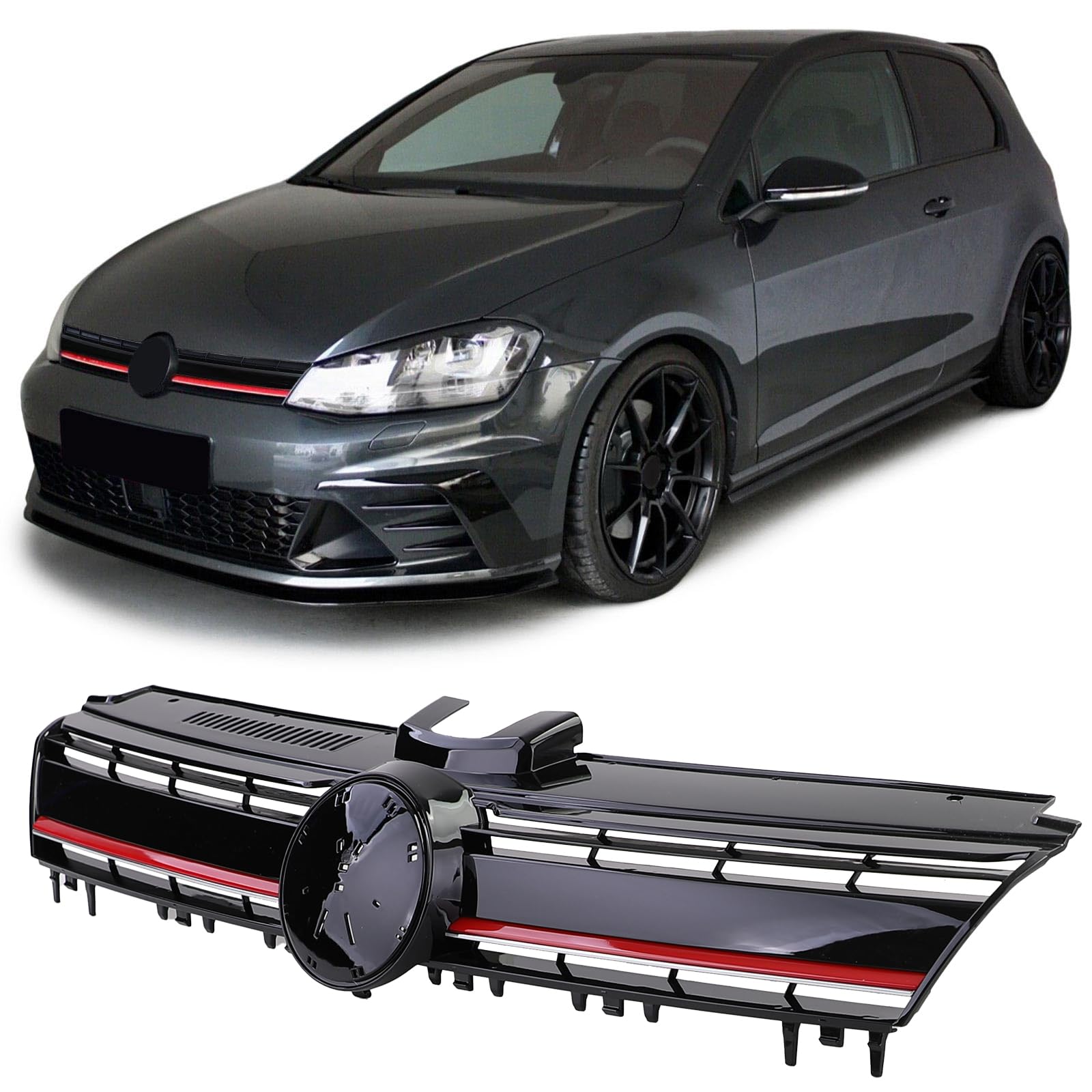 Performance Kühlergrill Schwarz Glanz mit roter Leiste für VW Golf 7 + GTI 12-17 Performance Kühlergrill Schwarz Glanz mit roter Leiste für VW Golf 7 + GTI 12-17 von Tenzo-R