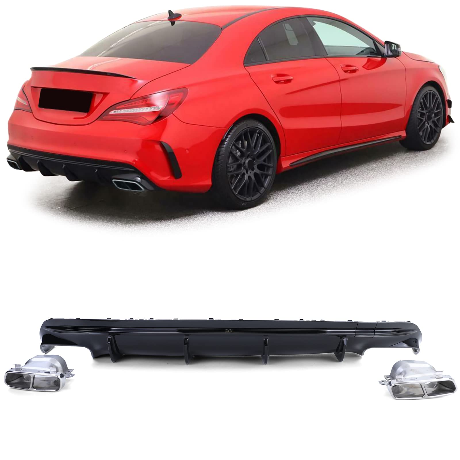 Sport Heckdiffusor Schwarz Glanz mit Endrohren Chrom für Mercedes CLA C117 16-19 von Tenzo-R